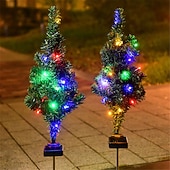 abordables lumières de Noël en plein air-Lumières de sapin de Noël solaires décorations de sapin de Noël en LED artificielles étanches à l’extérieur mini sapins de Noël pré-éclairés à énergie solaire avec lumières pour jardin pelouse chemin