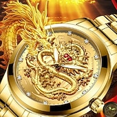 tanie Zegarki kwarcowe-Zegarek męski Zegarki luksusowy złoty zegarek kwarcowy 3D wodoodporny zegarek automatyczny z samonakręcaniem Prezent dla mężczyzn Relojes