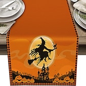cheap Table Runners-Pumpkin Table Runner Halloween Fall Burlap Tablerunner Farmhouse Indoor Table Autumn Decoration Table Flag Decor For Dining Weddig Party Holiday