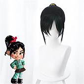 halpa Elokuvahahmon peruukit-käytä wreck-it ralph vanellope von schweetz cosplay peruukki vanellope von schweetz musta korkea poninhäntä anime prop peruukit halloween peruukit