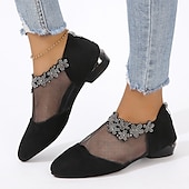 ieftine Block Heels-Botine de damă din plasă neagră, cu ornamente florale cu strasuri - pantofi eleganți cu toc mic, cu vârf ascuțit, pentru evenimente formale și petreceri