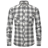 preiswerte Hemdjacke für Herren-Herren Hemd Flanellhemd Kariertes Hemd Knopfhemd Overshirt Karo Outdoor Alltagskleidung Weiß Wein Rote Marineblau Langarm Revers Frühling &amp; Herbst Bekleidung Fronttasche