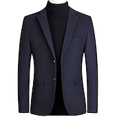 abordables Blazers Clásicos para Hombres-Hombre chaqueta Negocio Fiesta de Boda Moda Casual Invierno Primavera &amp; Otoño Mezcla de Lana Plano Bolsillo Casual / Diario Botonadura Simple Chaqueta de sport Negro Burdeos Azul Marino Gris