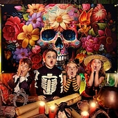 tanie halloweenowe gobeliny ścienne-Halloween Szkielet Dnia Zmarłych Wiszący Gobelin Sztuka Ścienna Duży Gobelin Mural Dekoracja Fotograficzna Tło Koc Zasłona Dekoracje do Sypialni i Salonu