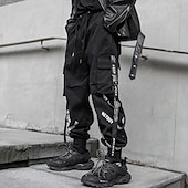 baratos Calças Cargo-Homens Calças Cargo Techwear Com Cordão Bolsos Tecido Conforto Macio Ao ar livre Diário Para Noite Moda Casual Preto Micro-Elástica