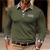 preiswerte Sport-Herren Polos mit Knöpfen Poloshirt Casual Sport Kargen Langarm Modisch Basic Farbblock Nationalflagge Bestickt Taste Frühling &amp; Herbst Regular Fit Schwarz Weiß Armeegrün Khaki Polos mit Knöpfen