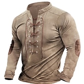 billiga grundläggande t-shirts-Herr Henleytröja T-tröja Långärmad tröja Långärmad Henley Sommar Färgblock Mode Designer Grundläggande Spetsknuten Semester Gata Utekväll Mörkgrå Svart Blå Topp t-shirt för män