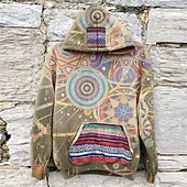 cheap Men&#039;s Pullover Hoodies-Men&#039;s Geometric Abstract Hoodie Hoodies Sweatshirt Pullover Hoodie Sweatshirt Long Sleeve Hooded Sweatshirt Hooded Streetwear 3D Print Daily Sports Khaki Print Spring &amp;  Fall Designer