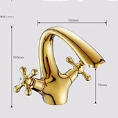cheap Classical-Bathroom Sink Mixer Faucet, Brass Basin Taps Dual Handle with Hot and Cold Hose