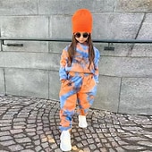 preiswerte Sets-2 Stück kinderkleidung Mädchen Batik Tasche Set aus Kapuzenpullover und Jogginghose einstellen Langarm Aktiv Ausbildung 3-7 Jahre Herbst Rote Orange