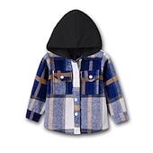 billiga Jackor och rockar för pojkar-Barn Pojkar Kappa Hoodiejacka Ytterkläder Rutig Långärmad Knappar Täcka Utomhus Mode Streetwear Dagligen Vin Armégrön Rubinrött Höst Vinter 7-13 år