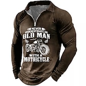abordables Polo à texte amusant pour homme-T-shirt graphique à manches longues pour hommes de motocycliste  'Ne sous-estimez jamais un vieux avec une moto'