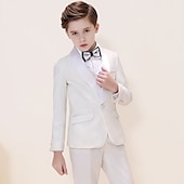billiga Pojkes formella kostym-4 delar Ringbärarkostym Pojkar Barn Kostym Formell kostym Kostym och blazer Byxset Formellt set Formell Fest Speciellt Tillfälle Grundläggande Mild Ensfärgat Rosett Svart Vit Rubinrött Polyester