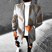 billiga lättviktsrock för män-Herr Geometri Vinterkappa Rock Kappa Håller värmen Andningsfunktion Bekväm Mode Streetwear Affär Arbete Klä till Jobbet Utekväll Ficka Mönster Höst vinter Nedvikt Långärmad Brun Khaki grön Grå