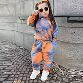 preiswerte Sets-2 Stück kinderkleidung Mädchen Batik Tasche Set aus Kapuzenpullover und Jogginghose einstellen Langarm Aktiv Ausbildung 3-7 Jahre Herbst Rote Orange