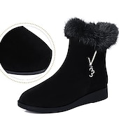 billige Snow &amp; Winter Boots-svarte ankelstøvletter for kvinner med fuskepelskant - elegant design, komfortabel passform, varmt fôr, perfekt for uformelle vinterturer og hverdagsbruk