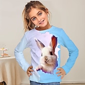 billiga Flickans 3D-djur-Flickor 3D Tecknat Kanin T-shirt Långärmad 3D-tryck Sommar Höst Aktiv Mode söt stil Polyester Barn 3-12 år Utomhus Ledigt Dagligen Normal
