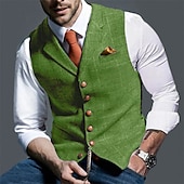cheap Men&#039;s Vest-Men&#039;s Vest Waistcoat Daily Wear Going out Vintage Fashion Spring &amp;  Fall Buttons Polyester Comfortable Plain Single Breasted V Neck Regular Fit Deep Green Navy Dark Gray Light Grey Vest