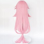 economico Parrucche da gioco-parrucca rosa per cosplay guuji yae miko capelli con frangia a coda di cavallo parrucca lunga riccia e soffice per festa di carnevale