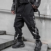 baratos Calças Cargo-Homens Calças Cargo Techwear Com Cordão Bolsos Tecido Conforto Macio Ao ar livre Diário Para Noite Moda Casual Preto Micro-Elástica