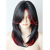 お買い得  トレンドの合成ウィッグ-ミディアムレングス ワインレッド レイヤードウィッグ ハイライトウィッグ 前髪付きレイヤードウィッグ 白人女性用合成ウィッグ ハイライト