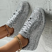 economico Sneakers da donna-sneakers da donna con plateau e glitter argento - scarpe casual con lacci scintillanti per feste e street style