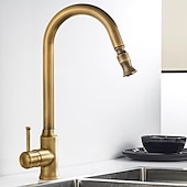 economico Doccetta estraibile-rubinetto da cucina tradizionale estraibile miscelatore lavello rubinetti in ottone, rubinetti vintage monocomando a 360 gradi con tubo freddo e caldo