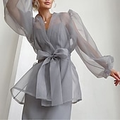 cheap Shawls-Shawls Women&#039;s Wrap Pure Elegant Long Sleeve Tulle Wedding Wraps With Bowknot For Wedding Spring &amp;  Fall