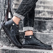abordables Baskets-bottines en cuir vintage pour hommes – chaussures d&#039;extérieur décontractées à lacets avec semelle antidérapante durable
