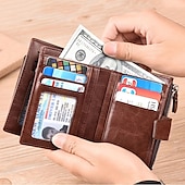 cheap Men&#039;s Bags-Men&#039;s Vintage Faux Leather Wallet - Bifold with Zipper, Multi-Card Slots, RFID Blocking, and Secure Snap Closure