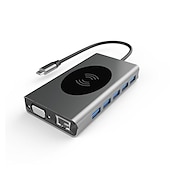 preiswerte USB-Hubs-13-in-1-USB-C-Hub-Adapter mit kabelloser Aufladung, USB-C auf HDMI, 3,5-mm-Klinke, Audio, SD, TF, HDMI, VGA, RJ45, USB 3.0, Dockingstation für MacBook Pro