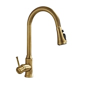 economico Doccetta estraibile-rubinetto da cucina tradizionale estraibile miscelatore lavello rubinetti in ottone, rubinetti vintage monocomando a 360 gradi con tubo freddo e caldo