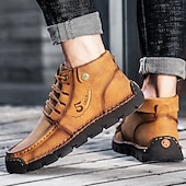abordables Baskets-bottines en cuir vintage pour hommes – chaussures d&#039;extérieur décontractées à lacets avec semelle antidérapante durable