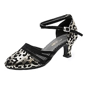 Недорогие Обувь для бальных и современных танцев-Женские танцевальные туфли с леопардовым принтом и сетчатыми ремешками – резиновая подошва, удобные и стильные для бальных и латиноамериканских танцев