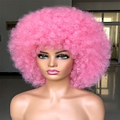levne Karnevalové paruky-krátká afro paruka s ofinou pro černé ženy afro výstřední kudrnatá paruka 70. léta prémiová syntetická velká afro paruka