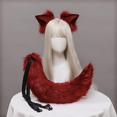 economico Accessori per acconciature-peluche orecchie di volpe e coda accessori cosplay simulazione fatta a mano orecchie di bestia cerchi per capelli e set di gioielli di coda