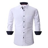 cheap Men&#039;s Non Iron Shirts-Men&#039;s Shirt Summer Shirt Casual Shirt Button Up Shirt Black White Pink Wine Red Long Sleeve Geometric Color Block Lapel Vacation Daily Patchwork Clothing Apparel Polyester Fashion Casual Comfortable
