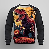 billige Guttens Halloween-kostymer-Gutt 3D Dyr Gresskar Dinosaur Genser Langermet 3D-utskrift Sommer Høst Mote Gatemote Kul Barn 3-12 år utendørs Halloween Avslappet Normal