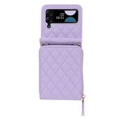 お買い得  サムスン用ケース-電話 ケース 用途 サムスンのギャラクシー Zフリップ6 Z Flip 5 Z Flip 4 Z Flip 3 ハンドバッグの財布 ウォレットカードケース ジッパ－ 取り外し可能なクロスボディストラップ付き リストストラップ付き レトロ風 PC PUレザー