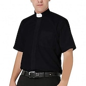 cheap Tops-Men&#039;s Priest Shirt Tab Collar Clergy Shirt Black White Short Sleeves Long Sleeves for Halloween Carnival
