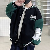 billiga Jackor och rockar för pojkar-barn pojkar ytterkläder basebolljackor ytterkläder färg block bokstav långärmad fickkappa skolsport mode streetwear grön höst vinter 7-13 år