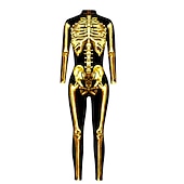 billige Damekostymer-Cosplay kostyme Huddrag Kroppsdrakt Skjelett Kranium Ett Stykke Barne Voksne Dame Karneval Maskerade Mardi Gras Fest Ytelse Enkle Halloween-kostymer Kle deg opp
