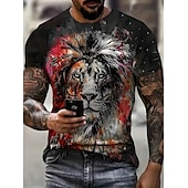billige T-skjorter med dyreprint-Herre Grafisk Dyr Løve T skjorte Kortermet T skjorte 3D-utskrift Crew-hals Skjorte Årgang Mote Designer utendørs Daglig Sport Mørkebrun Svart Gul Vår sommer Klær S M L XL 2XL 3XL