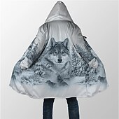 abordables chaqueta de lana de los hombres-Hombre Animal Lobo Tigre Abrigo de invierno Chaqueta de lana Abrigo Templado Transpirable Cómodo Moda Ropa de calle Casual / Diario Deporte Ropa Cotidiana Noche Cremallera Bolsillo Estampado Otoño