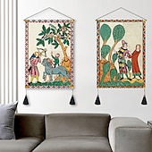 tanie zabytkowe gobeliny-zestaw 2 sztuk w stylu vintage średniowieczny tkany gobelin ścienny dekoracja koc kurtyna wisząca sypialnia dekoracja salonu nordycka bawełniana lniana frędzel 14 &quot;x 20&quot;