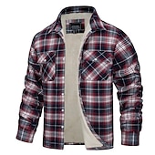 preiswerte Herrenjacken &amp; Herrenmäntel-Herren Trucker Jacke Hemdjacke Shacket Flanell-Fleecejacke Outdoor Freizeitskleidung Warm Knopf Tasche Herbst Winter Farbblock Modisch Strassenmode Kargen Standard kleiner Finger Schwarz Marinenblau