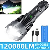 cheap Tactical Flashlights-Flashlights High Lumens Rechargeable, 120000 Lumen Flashlight xhp160 Zoomable Brightest Flashlight, with 5 Modes Waterproof LED Tactical Flashlight for Emergencies Camping