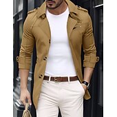 billige Trenchcoat for menn-Herre Overgangsjakke Trenchcoat Ut på byen Vår &amp; Vinter Polyester Vindtett jakke Yttertøy Klær Gatemote عادي Aftæpning Enkeltkneppet