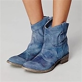 abordables Bottines-bottines western en faux daim marron pour femmes – bottes de cowboy à talon bas de style vintage pour tenues décontractées