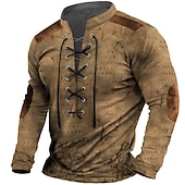 ieftine Tricouri vintage-Bărbați Harta lumii Imprimeu Grafic Tricouri grafice Cămașă de epocă Manșon Lung Tricou Cămașă Modă Designer Casual În aer liber Vacanță Purtare Zilnică Negru Maro Trifoi Primăvara &amp; toamnă